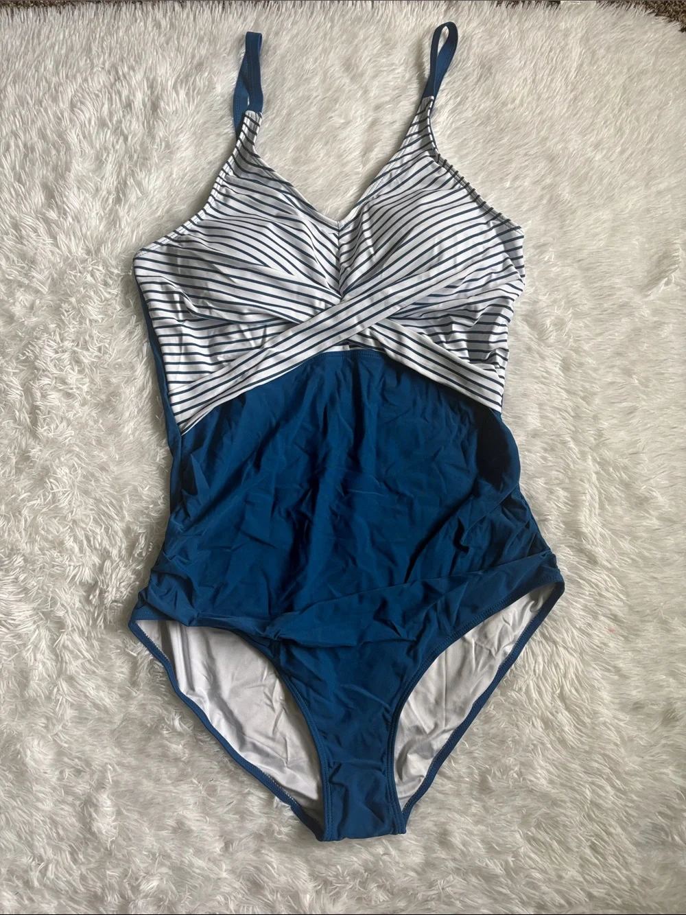 NWOT Blue And White Striped One Piece Swimsuit Size 2XL